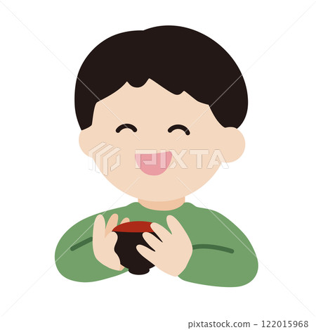 Vector illustration of a boy holding a soup bowl Vector illustration of a boy holding a soup bowl 122015968