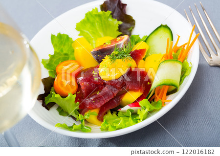 Tuna salad with vegetables and fruits 122016182