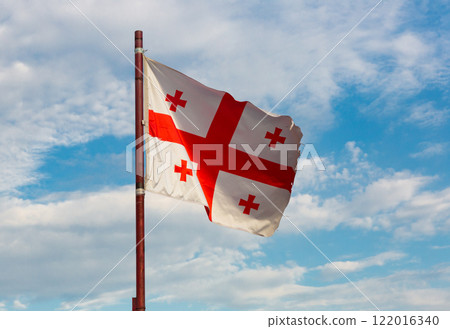 Flag of Georgia waving on cloudy sky 122016340