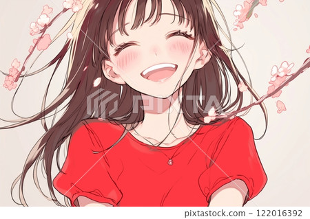 櫻花和微笑的女孩插畫“AI生成圖像” 櫻花和微笑的女孩插畫“AI生成圖像” 122016392