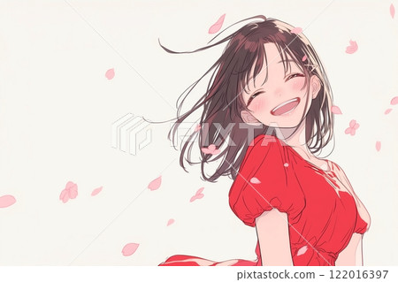 Sakura and smiling girl illustration "AI generated image" 122016397