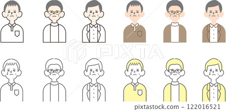 Set of 4 simple elderly man illustrations_crying face 122016521