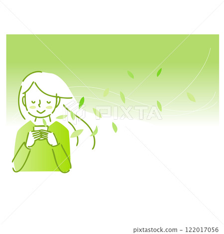 A woman enjoying the aroma of tea: Illustration material: Background A woman enjoying the aroma of tea: Illustration material: Background 122017056