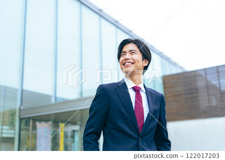 businessman standing in front of building 122017203