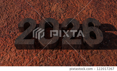 The Rusty 2026 on metal plate for Background concept 3d rendering. 122017267