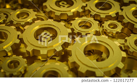 The Dollar Symbol and Gold Gear for Business Concept 3D rendering. 122017277