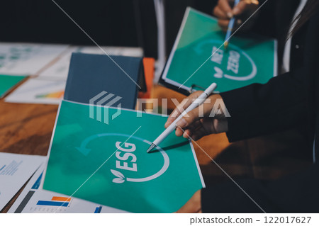 Carbon offset price report CO2 emission. Future growth Net zero waste in ESG ethical SME office protect climate change global warming social issues project. Group of asia people Eco friendly SDGs plan 122017627