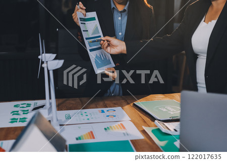 Carbon offset price report CO2 emission. Future growth Net zero waste in ESG ethical SME office protect climate change global warming social issues project. Group of asia people Eco friendly SDGs plan 122017635