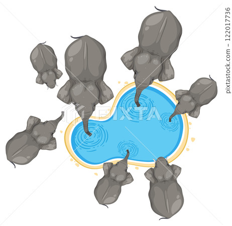 Elephants Gathering Around Watering Hole Elephants Gathering Around Watering Hole 122017736