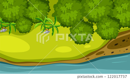 Lush Riverbank with Tropical Vegetation Lush Riverbank with Tropical Vegetation 122017737
