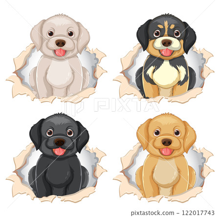 Adorable Puppies Peeking Through Paper 122017743