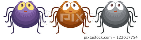 Colorful Cartoon Spiders in a Row 122017754