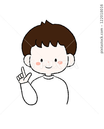 一個男孩指著一個點的插圖 122018016