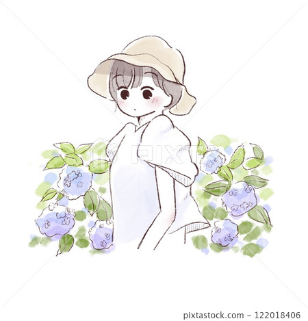 有繡球花和帽子的女孩 122018406