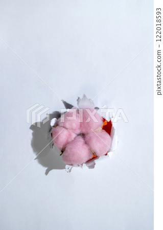 Closeup view of a pink flower on a ripped paper with a colored background. Copy space. Flat lay. Nature, floral background, or wallpaper Closeup view of a pink flower on a ripped paper with a colored background. Copy space. Flat lay. Nature, floral background, or wallpaper 122018593