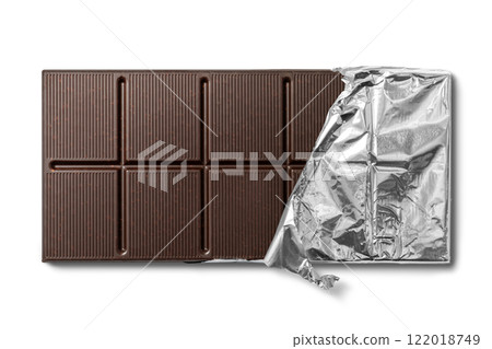 A chocolate bar with the foil removed 122018749