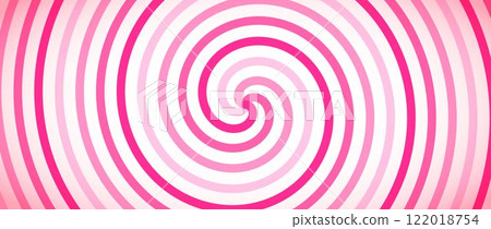 Strawberry candy color spiral background. Pink rotating swirl pattern wallpaper. Cute spinning vortex for banner, poster, flyer, booklet. Sweet cartoon hypnotic concept. Vector ice cream backdrop 122018754