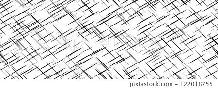 Black cross hatch seamless texture. Diagonal line repeated pattern surface. Rough sackcloth fabric background. Crosshatch linen canvas burlap overlay wallpaper. Vector textile cloth backdrop Black cross hatch seamless texture. Diagonal line repeated pattern surface. Rough sackcloth fabric background. Crosshatch linen canvas burlap overlay wallpaper. Vector textile cloth backdrop 122018755