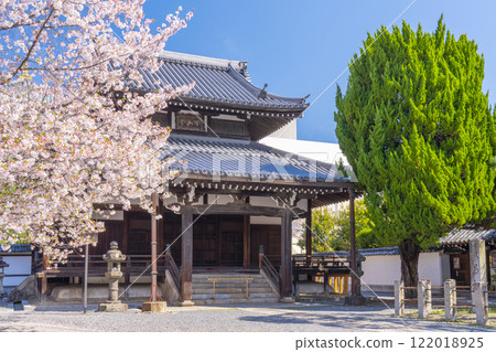 Spring in Kyoto: Honpoji Temple, Kaisando Hall surrounded by cherry blossoms 122018925