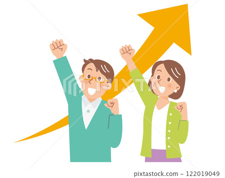 一對年輕夫婦握拳，箭升起 122019049