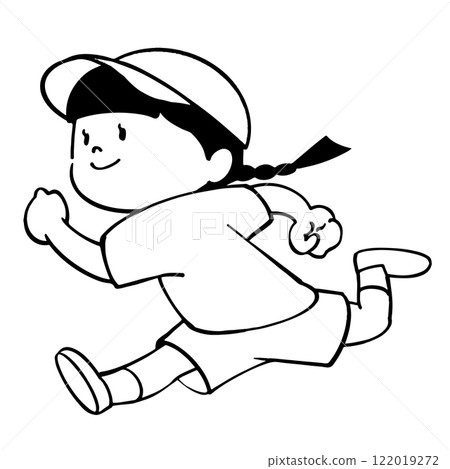 一個跑步女孩的單色插圖 122019272