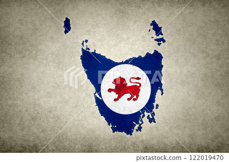Map of Tasmania with its flag on a paper Map of Tasmania with its flag on a paper 122019470