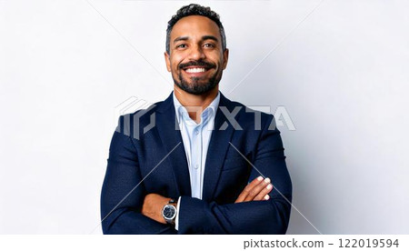 Smiling businessman with his arms folded 122019594