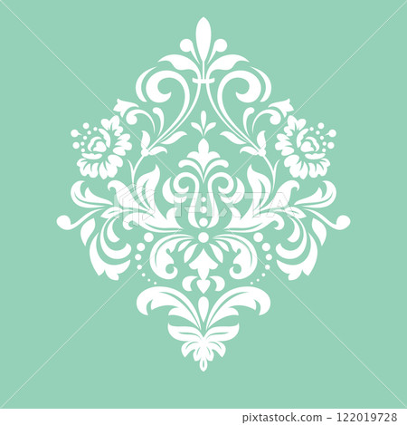 Damask graphic ornament. Floral design element. Green and white vector pattern Damask graphic ornament. Floral design element. Green and white vector pattern 122019728