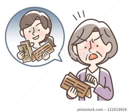 An old lady fantasizing about her money being stolen 122019926