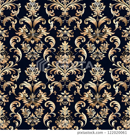 Gold and black damask seamless pattern, luxurious design, decorative use Gold and black damask seamless pattern, luxurious design, decorative use 122020061