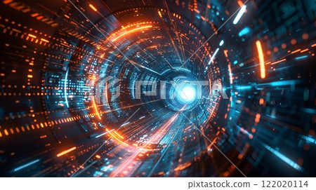 A visually striking passage for data in the future with advanced technology and digital aura 122020114