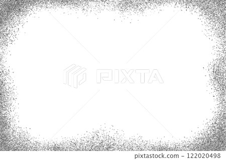 Grunge edge frame. Textured grainy border on white background. Dotted stipple vector abstract graphic. Rough fade sand effect. Vintage dark bg with glitter gradation 122020498