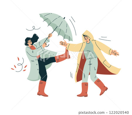 Storm with Man and Woman Character Struggle with Umbrella in Hurricane Vector Illustration Storm with Man and Woman Character Struggle with Umbrella in Hurricane Vector Illustration 122020540