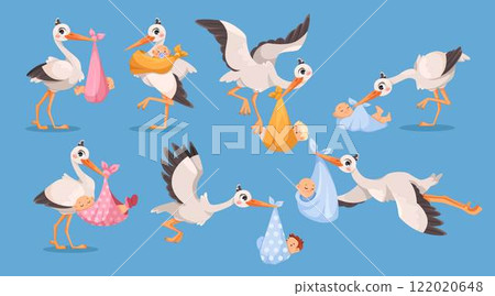 Stork Carry Baby in Wrap with Beak Vector Set 122020648