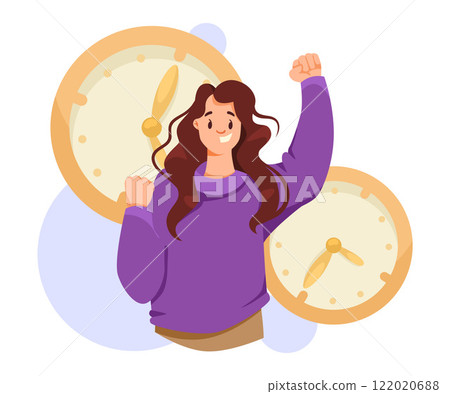 Woman and Time Management with Clock Dial Vector Illustration Woman and Time Management with Clock Dial Vector Illustration 122020688