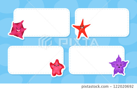 Cute Starfish Empty Note Card with Marine Creature Vector Template 122020692