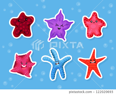 Cute Starfish and Marine Creature Swim and Float Vector Set 122020693