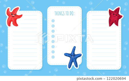 Cute Starfish Empty Note Card with Marine Creature Vector Template 122020694