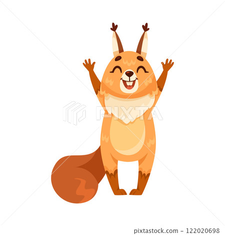 Funny Squirrel Animal Character with Bushy Tail Waving Paw Vector Illustration 122020698