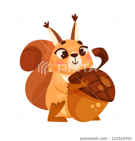 Funny Squirrel Animal Character with Bushy Tail Hold Acorn Vector Illustration 122020702