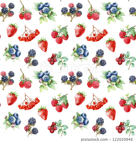 Various fresh berries seamless pattern. Hand drawn blueberry, raspberry, strawberry, blackberry fruit on white background. Garden berries vintage style illustration seamless pattern design element Various fresh berries seamless pattern. Hand drawn blueberry, raspberry, strawberry, blackberry fruit on white background. Garden berries vintage style illustration seamless pattern design element 122020948