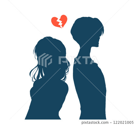 Men and women standing back to back, upper body, silhouette, negative 122021005