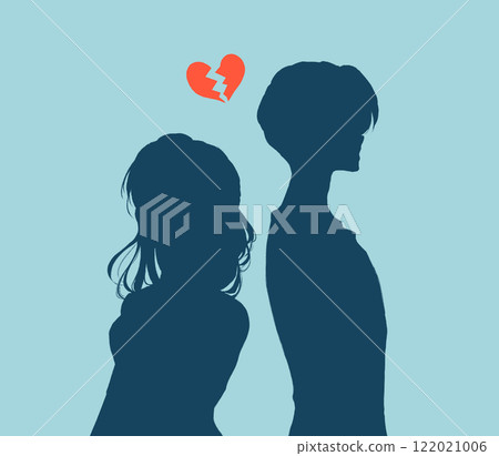 Men and women standing back to back, upper body, silhouette, negative 122021006
