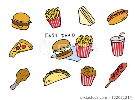 Colorful fast food icon set 122021214