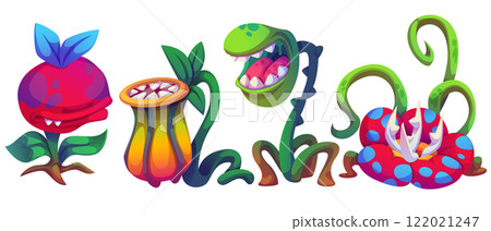 Scary carnivorous plant monsters with sharp teeth. Scary carnivorous plant monsters with sharp teeth. 122021247