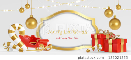 Christmas white podium with festive decoration 122021253