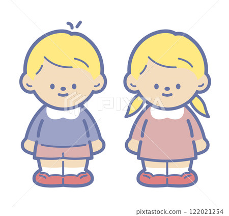 一個微笑的男孩和女孩的肖像 122021254