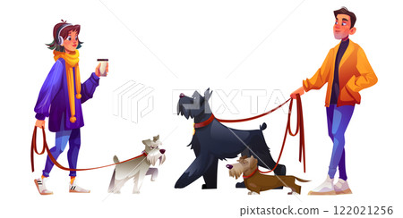 People walking dogs isolated on white People walking dogs isolated on white 122021256