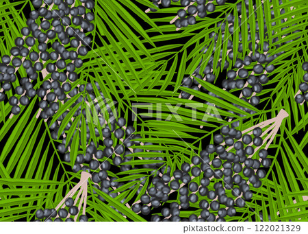 Acai fruits and leaves seamless pattern 122021329