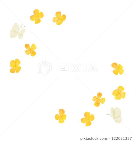 Yellow flower and butterfly frame, square, watercolor touch 122021337